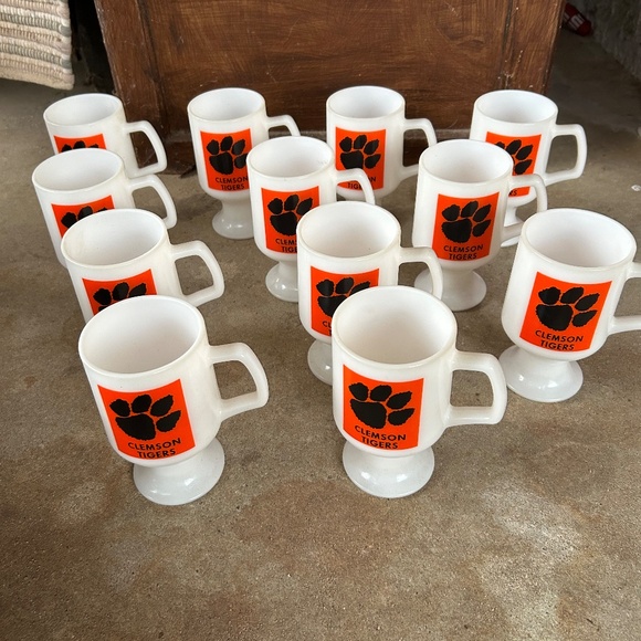 RARE Vintage Clemson University Tigers Promotional Milk Glass Coffee Mugs - Picture 3 of 3